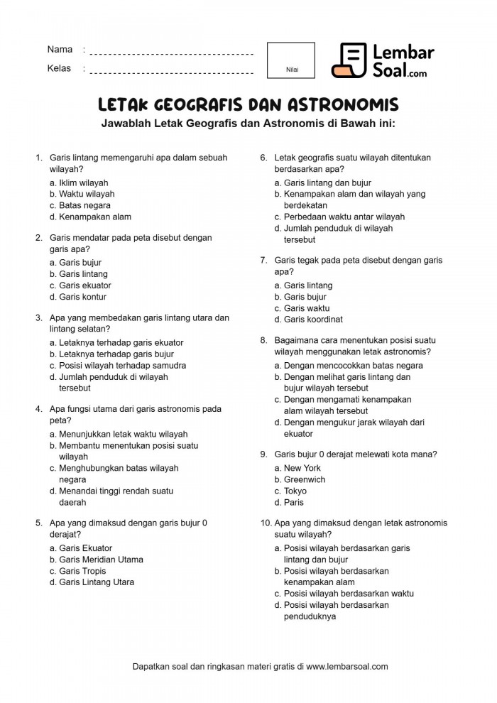 Gambar Soal Letak Geografis dan Astronomis