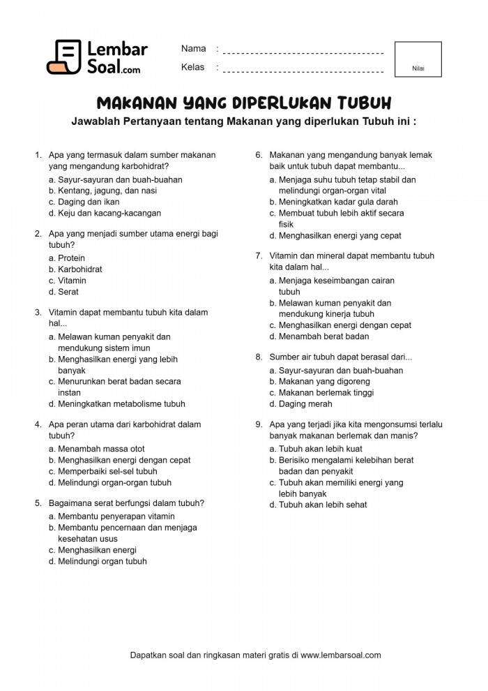 Gambar Soal Makanan yang diperlukan Tubuh