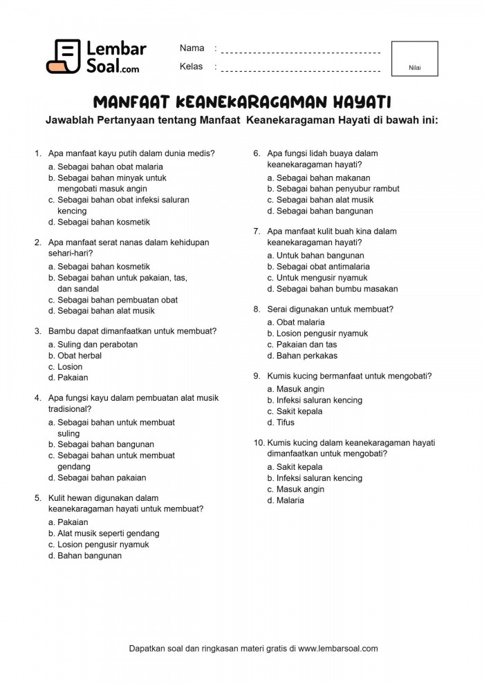 Gambar Soal Manfaat Keanekaragaman Hayati