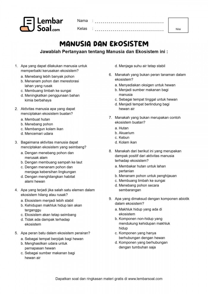 Gambar Soal Manusia dan Ekosistem