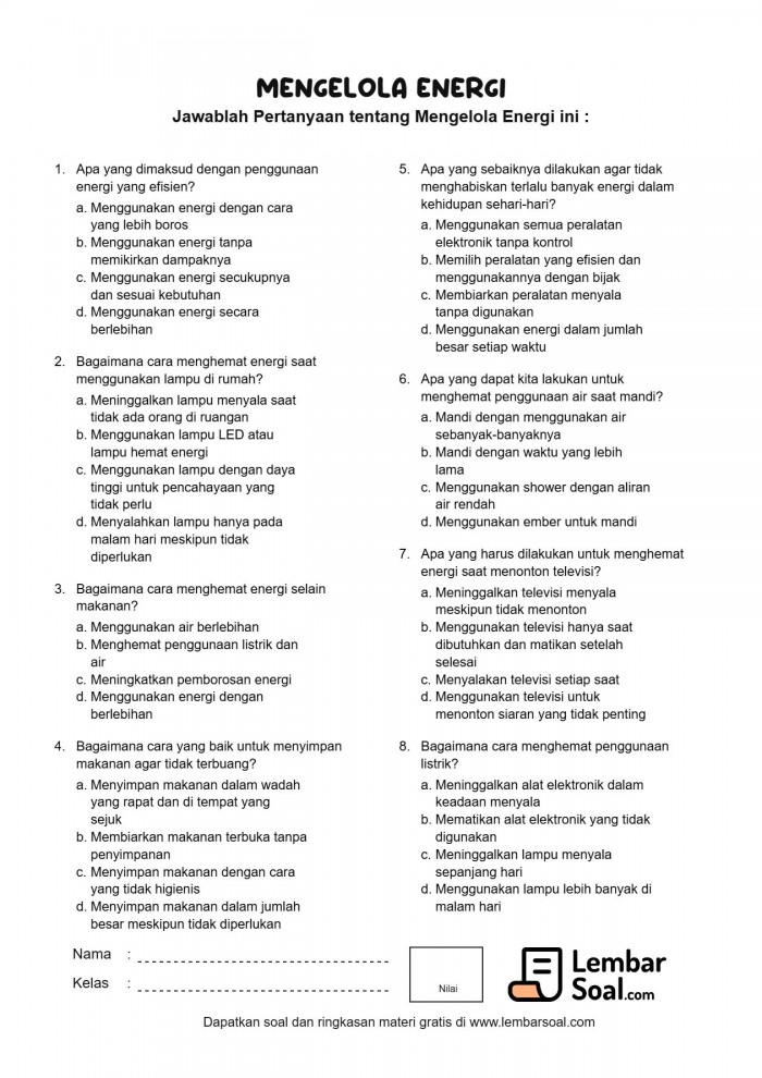 Gambar Soal Mengelola Energi