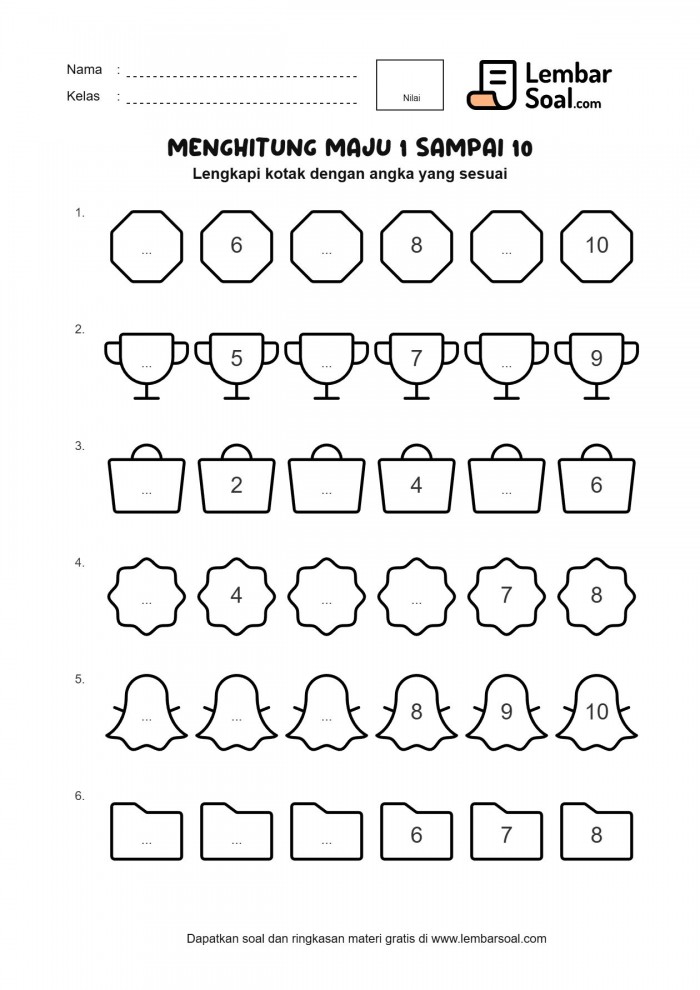 Gambar Soal Menghitung Maju 1 sampai 10