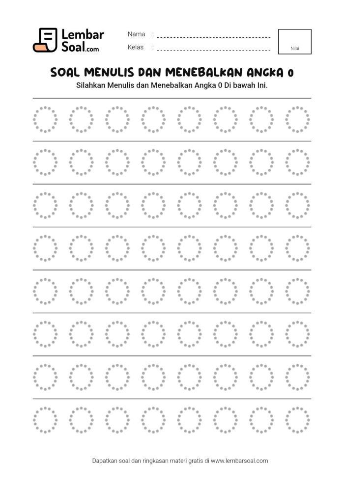 Gambar Soal Menulis dan Menebalkan Angka 0