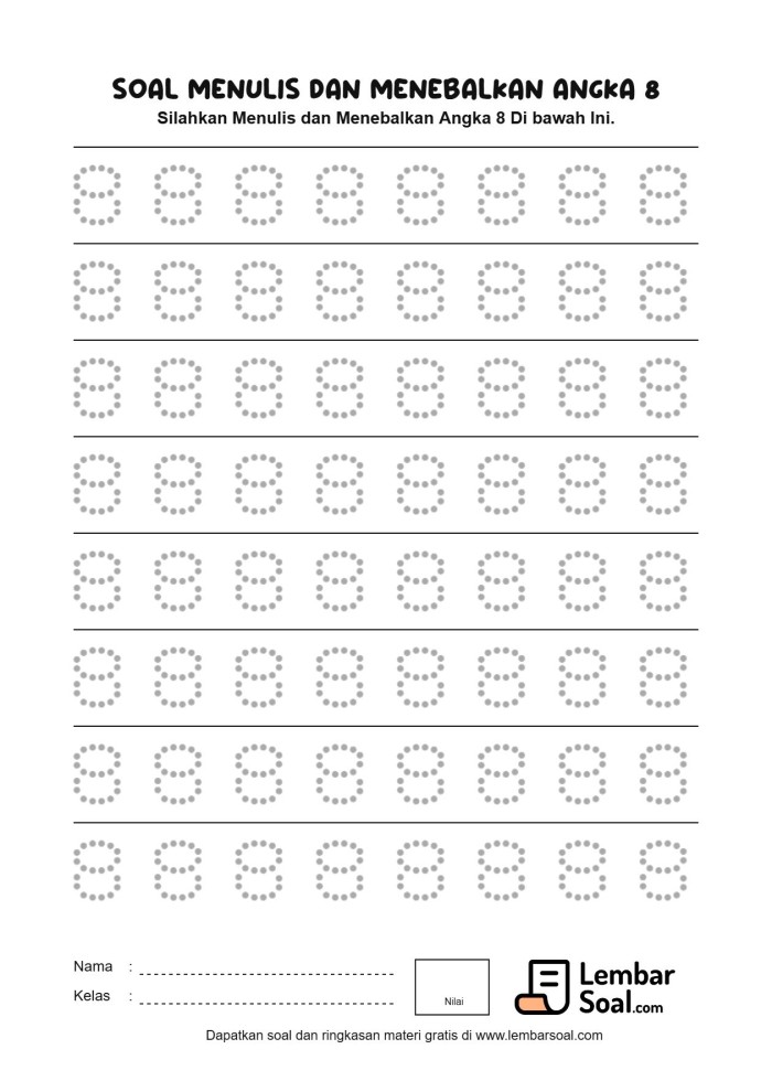 Gambar Soal Menulis dan Menebalkan Angka 8