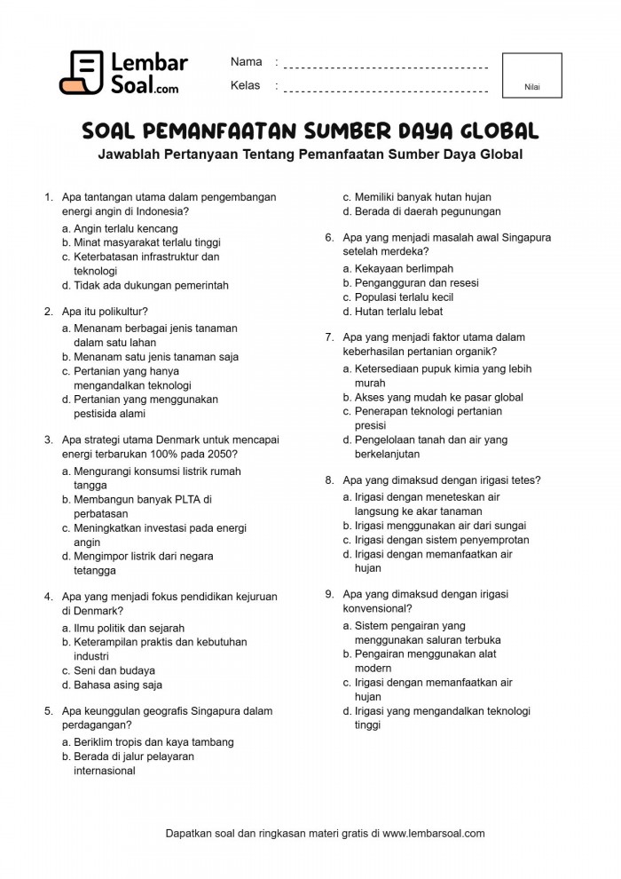 Gambar Soal Pemanfaatan Sumber Daya Global