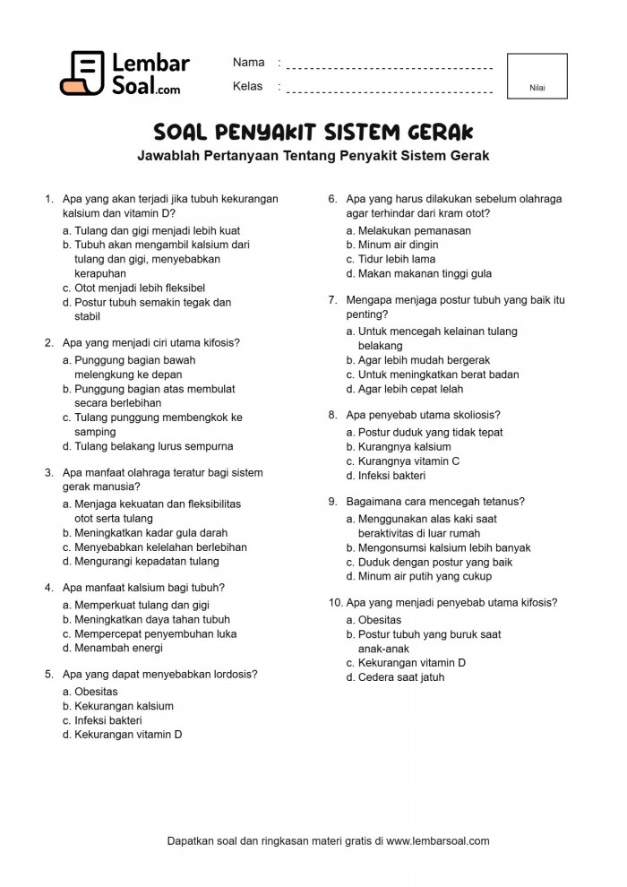 Gambar Soal Penyakit Sistem Gerak