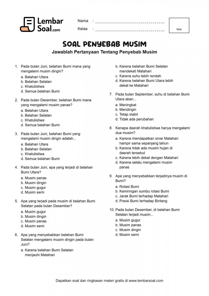 Gambar Soal Penyebab Musim