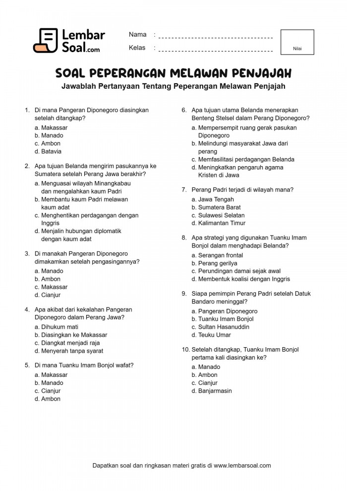 Gambar Soal Peperangan Melawan Penjajah