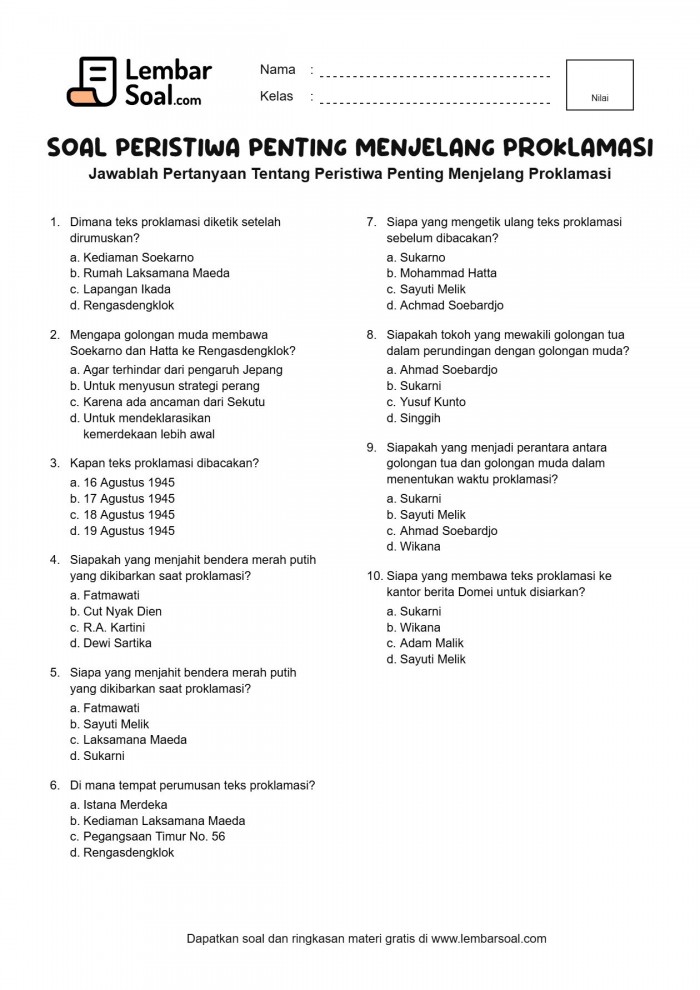 Gambar Soal Peristiwa Penting Menjelang Proklamasi