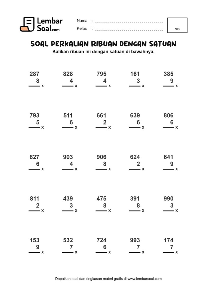 Gambar Soal Perkalian Ribuan dengan Satuan