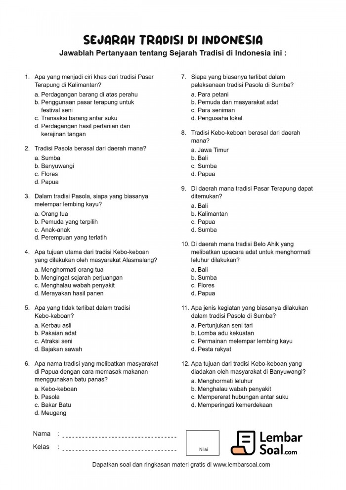 Gambar Soal Sejarah Tradisi atau Budaya di Indonesia
