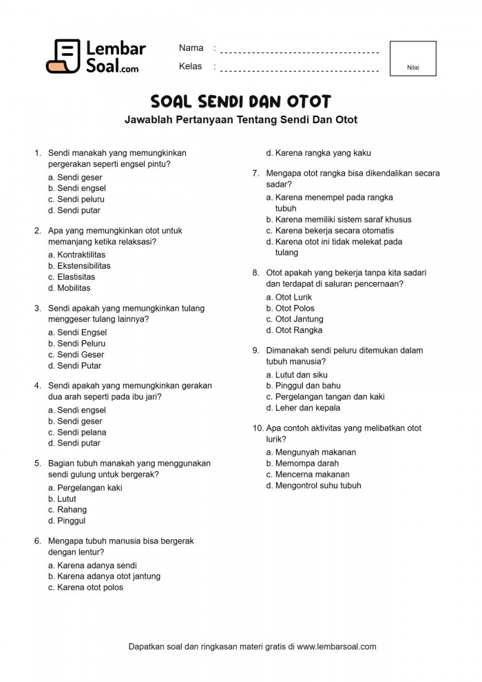 Gambar Soal Sendi Dan Otot