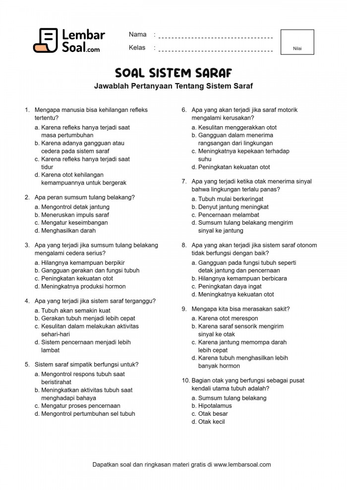 Gambar Soal Sistem Saraf