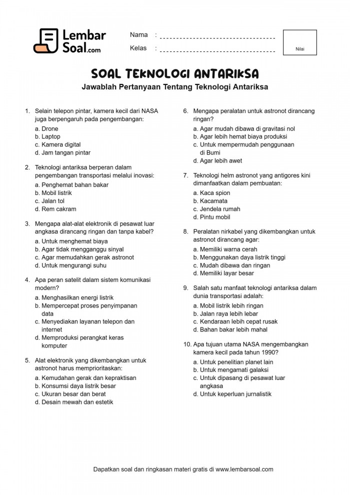 Gambar Soal Teknologi Antariksa