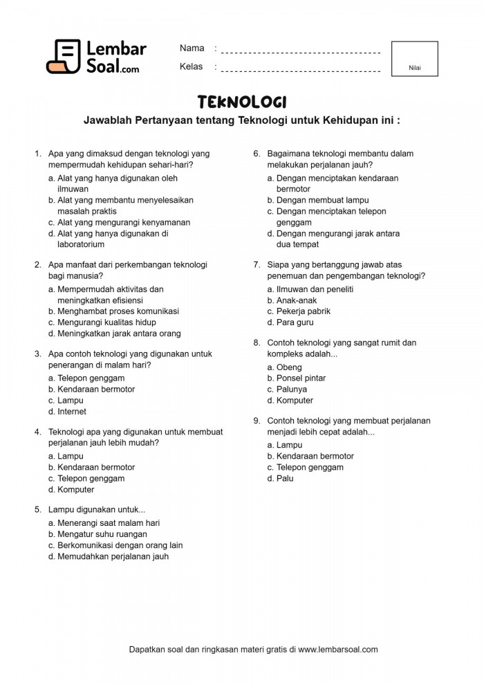 Gambar Soal Teknologi untuk Kehidupan