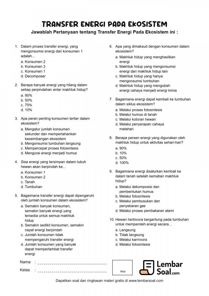 Gambar Soal Transfer Energi Pada Ekosistem